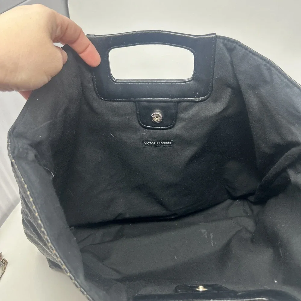 Victoria Secret Clutch Handbag Business Tote with Built in Handle Black Sparkle